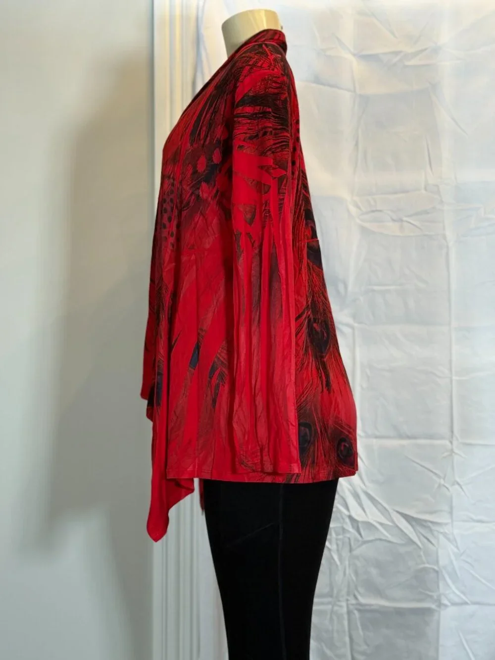 Jostar Red Peacock Feather Print Jacket Women's L - Picture 3 of 3